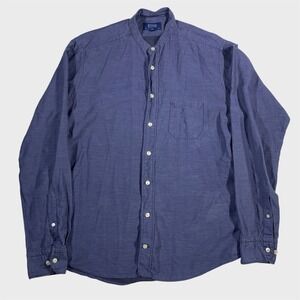 Eton‎ Shirt Mens Large Blue Band Collar Slim Long Sleeve Button Down Casual